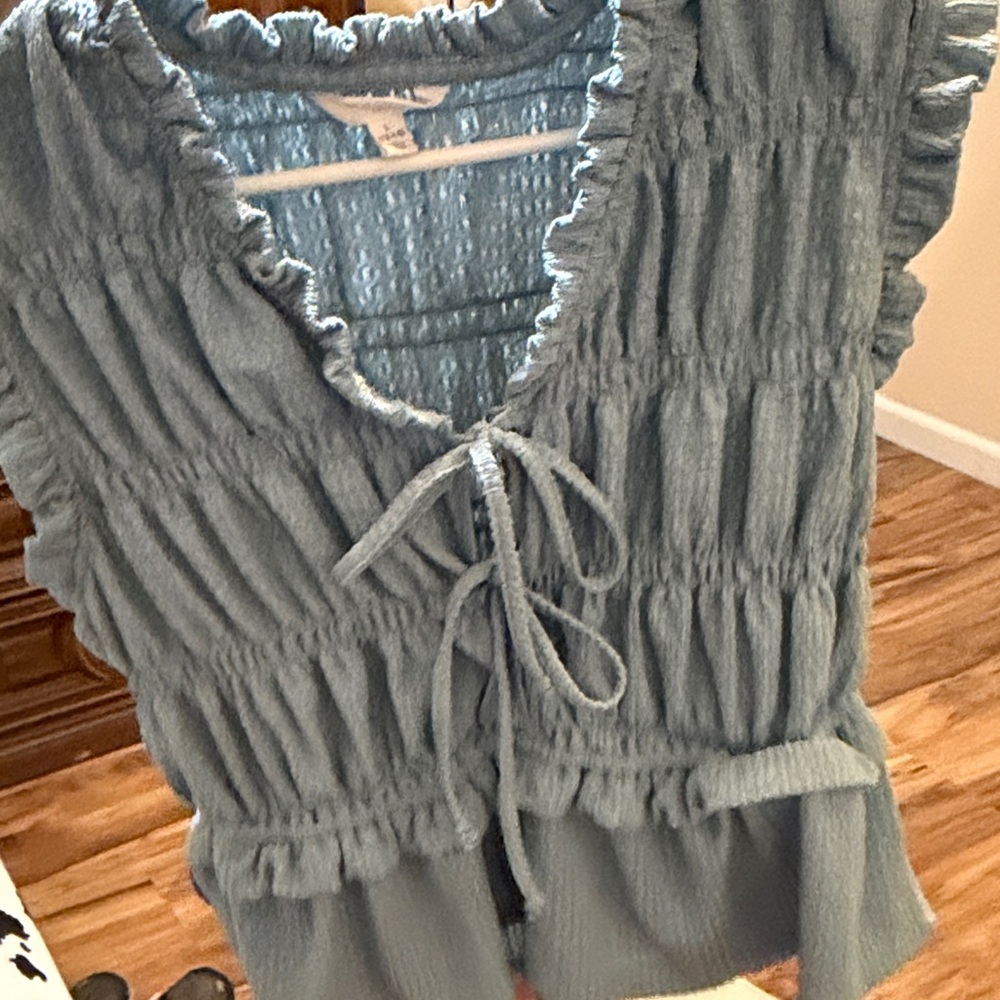 Women's Blue Ruffled Top
